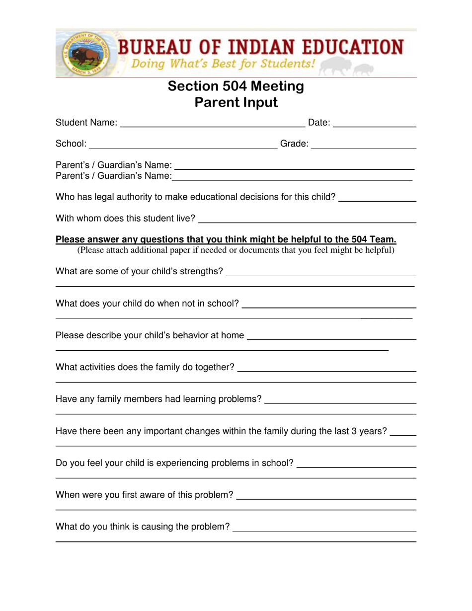 Section 504 Meeting Parent Input, Page 1