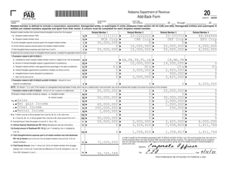 Document preview: Sample Schedule PAB Add-Back Form - Alabama