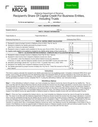 Document preview: Schedule KRCC-B Recipient's Share of Capital Credit for Business Entities, Including Trusts - Alabama