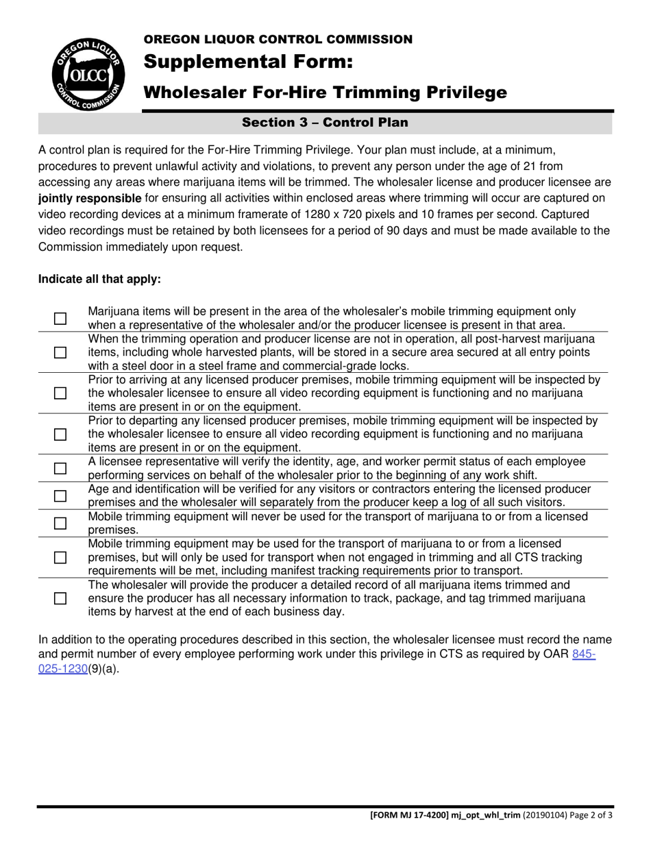 Form MJ17-4200 Wholesaler for-Hire Trimming Privilege - Oregon, Page 3