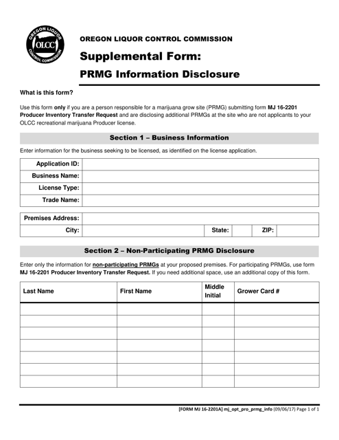 Form MJ16-2201A  Printable Pdf