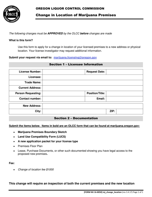 Form MJ16-8050  Printable Pdf