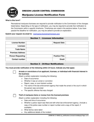 Document preview: Marijuana License Notification Form - Oregon