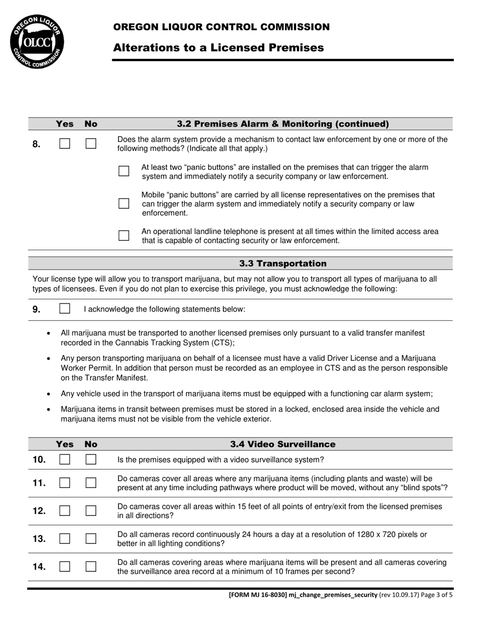 Form MJ16-8030 Alterations to a Licensed Premises - Oregon, Page 3