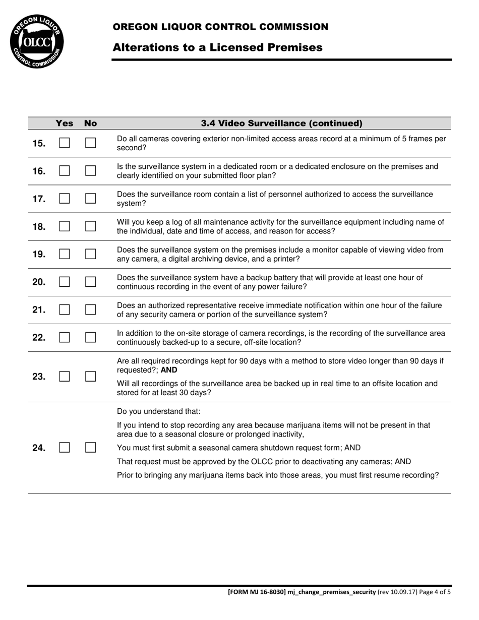 Form MJ16-8030 Alterations to a Licensed Premises - Oregon, Page 4