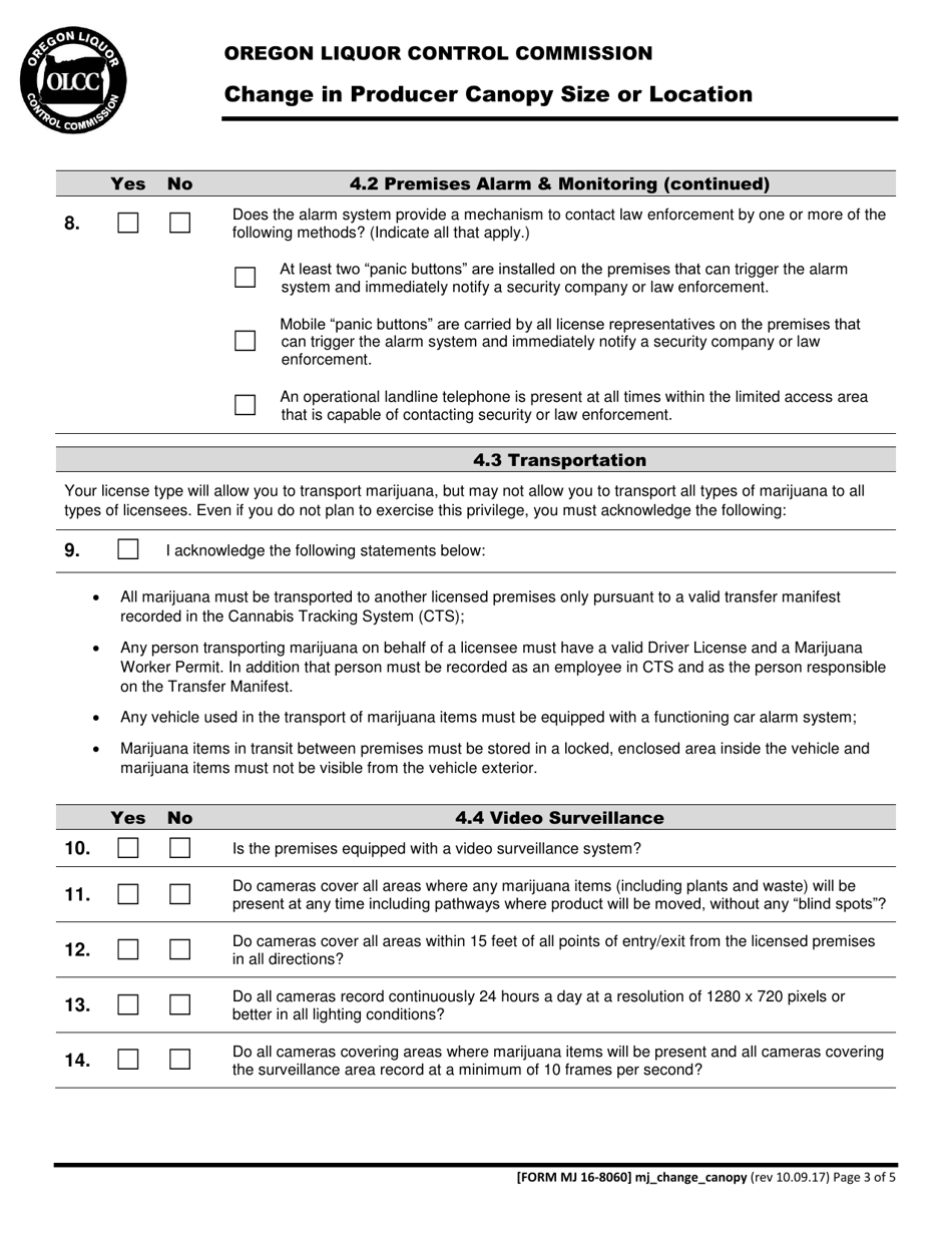 Form MJ16-8060 Change in Producer Canopy Size or Location - Oregon, Page 3