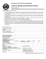 Form MJ CS-001 Control Study Certification Form - Oregon