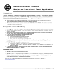 Document preview: Marijuana Promotional Event Application - Oregon