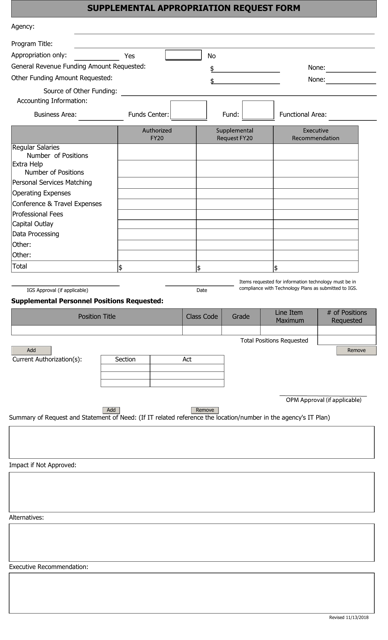 Supplemental Appropriation Request Form - Arkansas Download Pdf