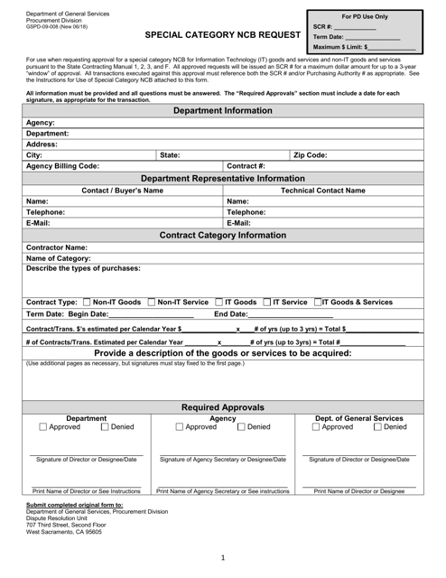 Form GSPD-09-008 Special Category Ncb Request - California