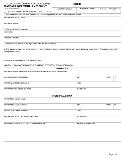 Form STD213A Standard Agreement - Amendment - California