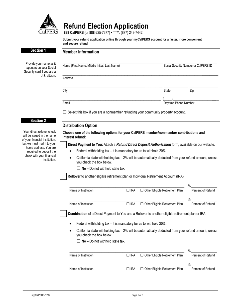 Refund Election Application - California, Page 1