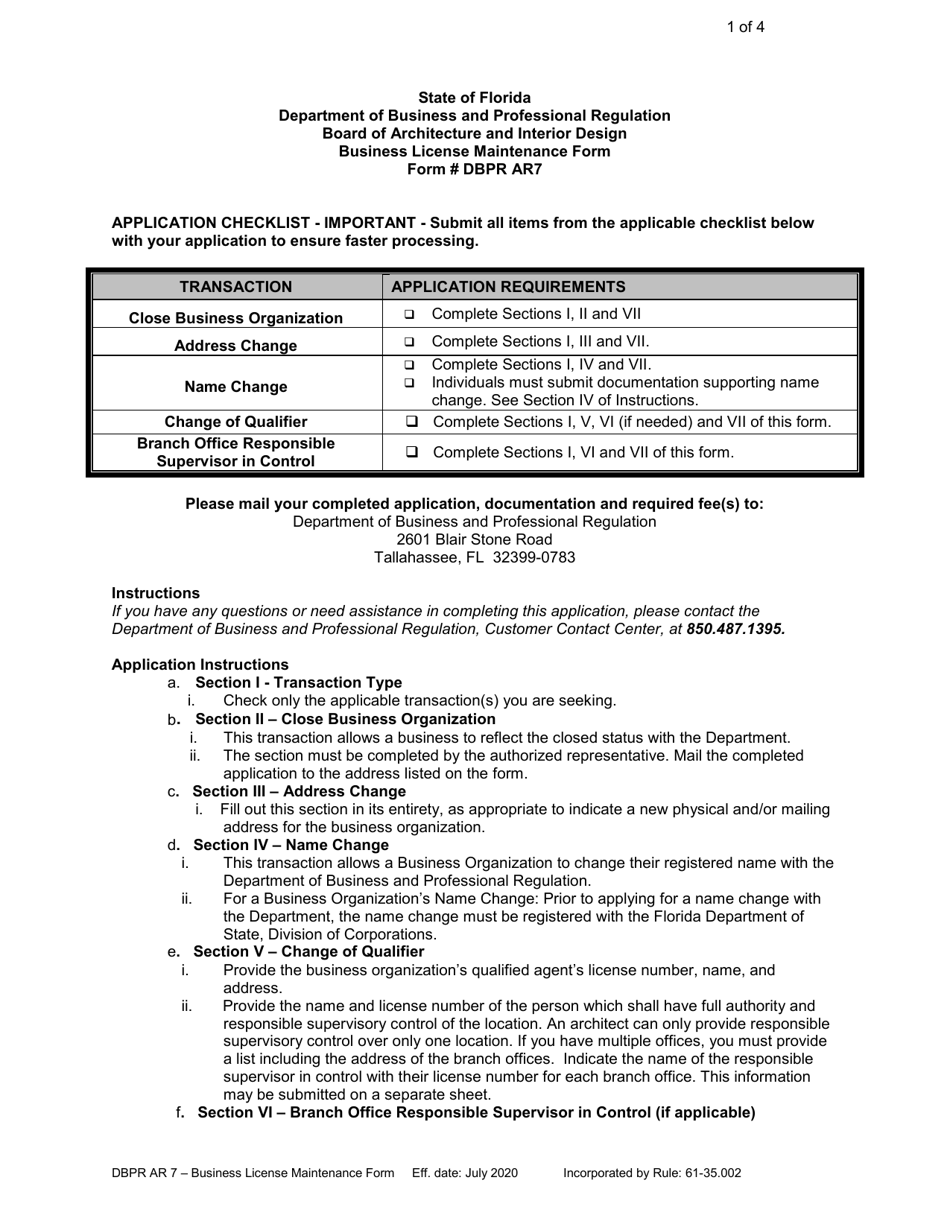 Form DBPR AR7 - Fill Out, Sign Online and Download Printable PDF ...