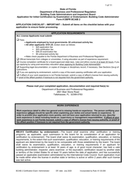 Form DBPR BCAIB2 &quot;Application for Initial Certification by Examination or Endorsement - Building Code Administrator&quot; - Florida