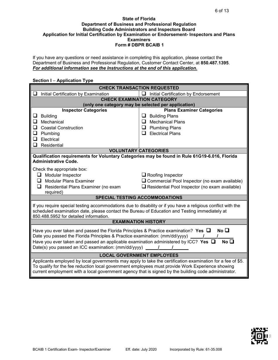 Form DBPR BCAIB1 Application for Initial Certification by Examination or Endorsement - Inspectors and Plans Examiners - Florida, Page 6