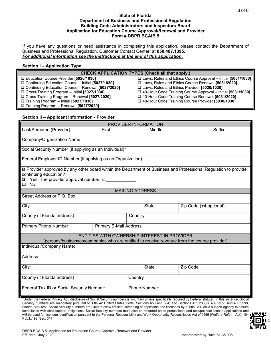 Form DBPR BCAIB5 Application for Education Course Approval / Renewal and Provider - Florida, Page 3