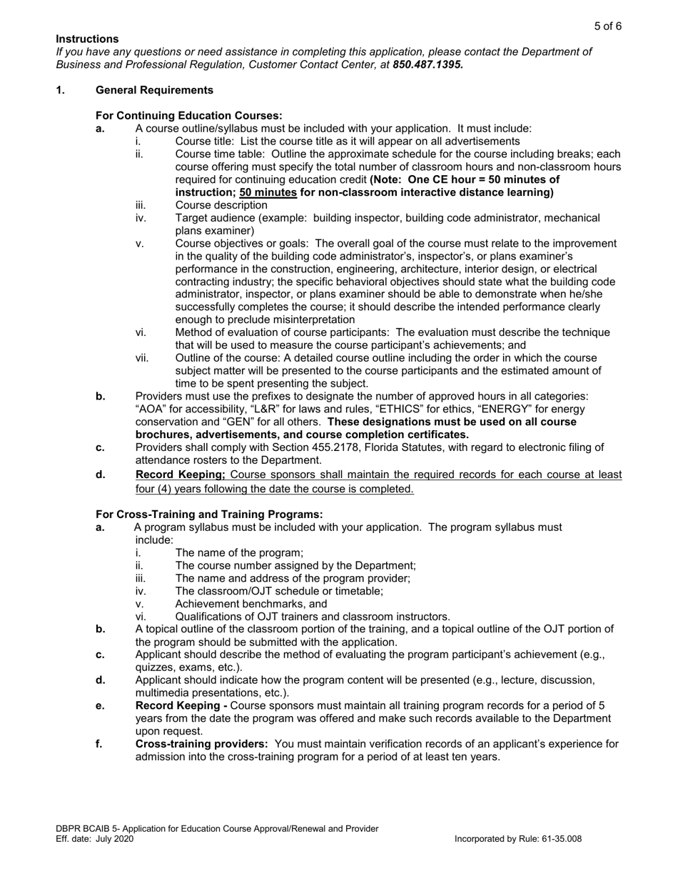 Form DBPR BCAIB5 Application for Education Course Approval / Renewal and Provider - Florida, Page 5