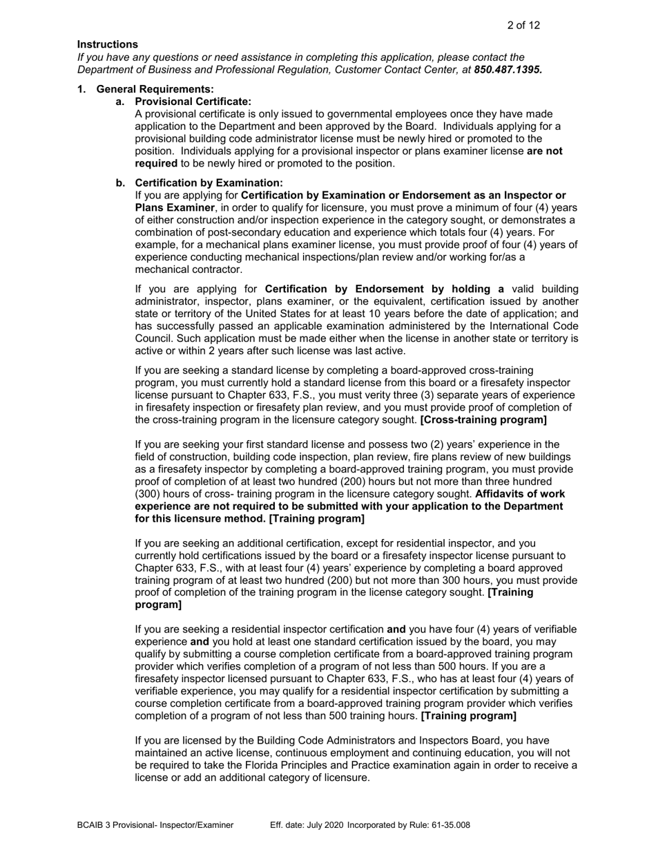 Form DBPR BCAIB3 Application for Provisional Certificate - Inspectors and Plans Examiners - Florida, Page 2