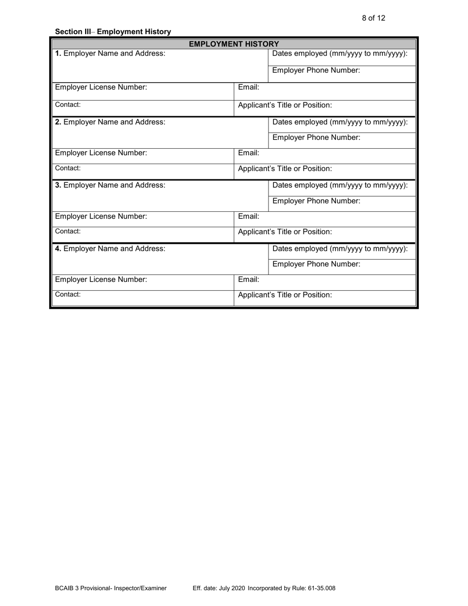 Form DBPR BCAIB3 Application for Provisional Certificate - Inspectors and Plans Examiners - Florida, Page 8