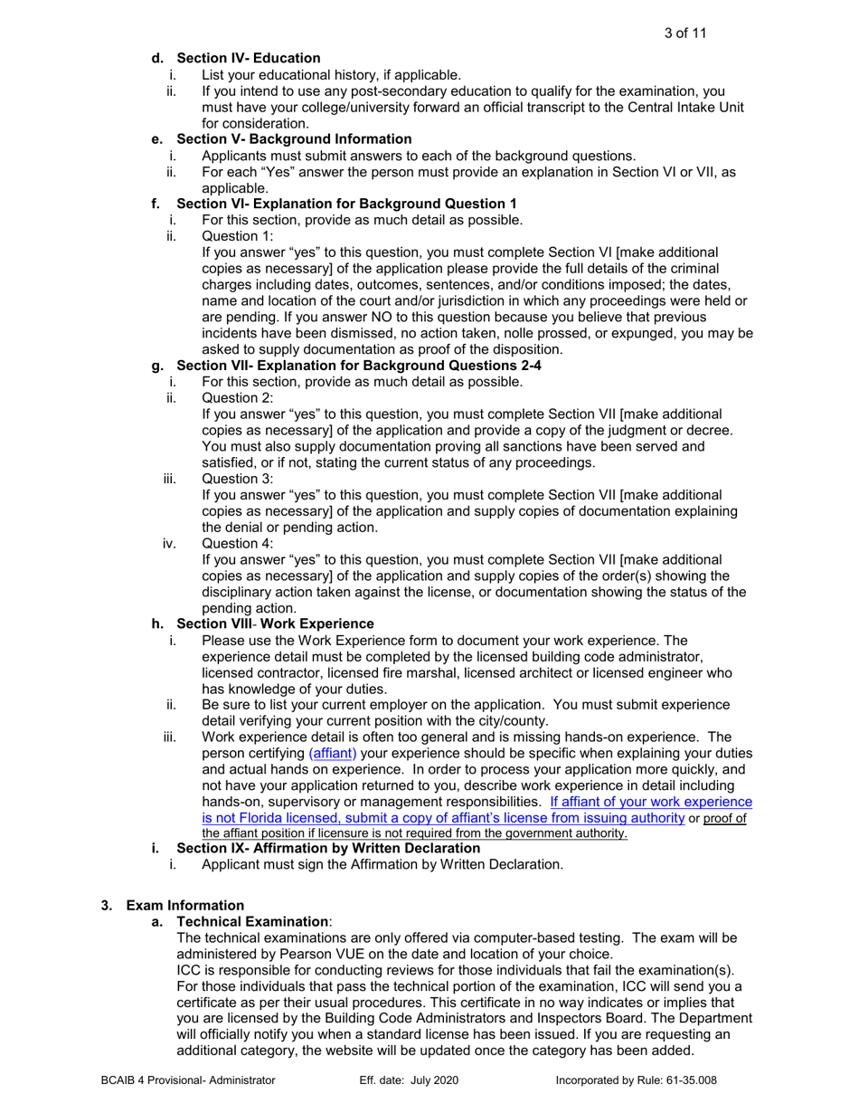 Form DBPR BCAIB4 Application for Provisional Certificate - Building Code Administrator - Florida, Page 3