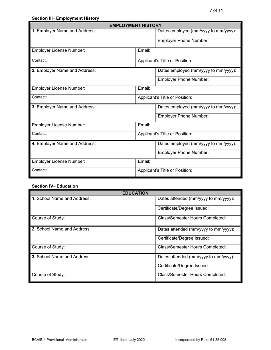 Form DBPR BCAIB4 Application for Provisional Certificate - Building Code Administrator - Florida, Page 7