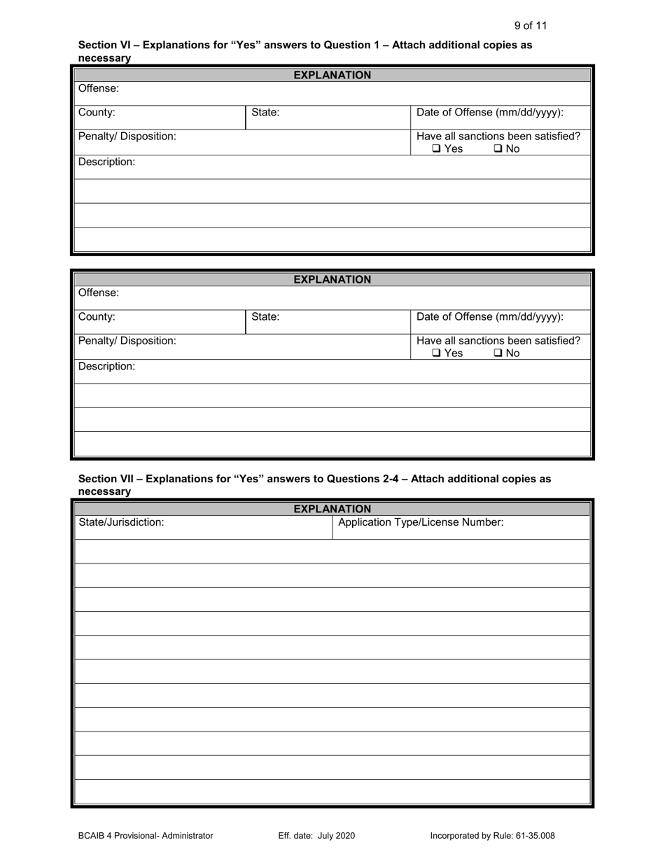 Form DBPR BCAIB4 Application for Provisional Certificate - Building Code Administrator - Florida, Page 9