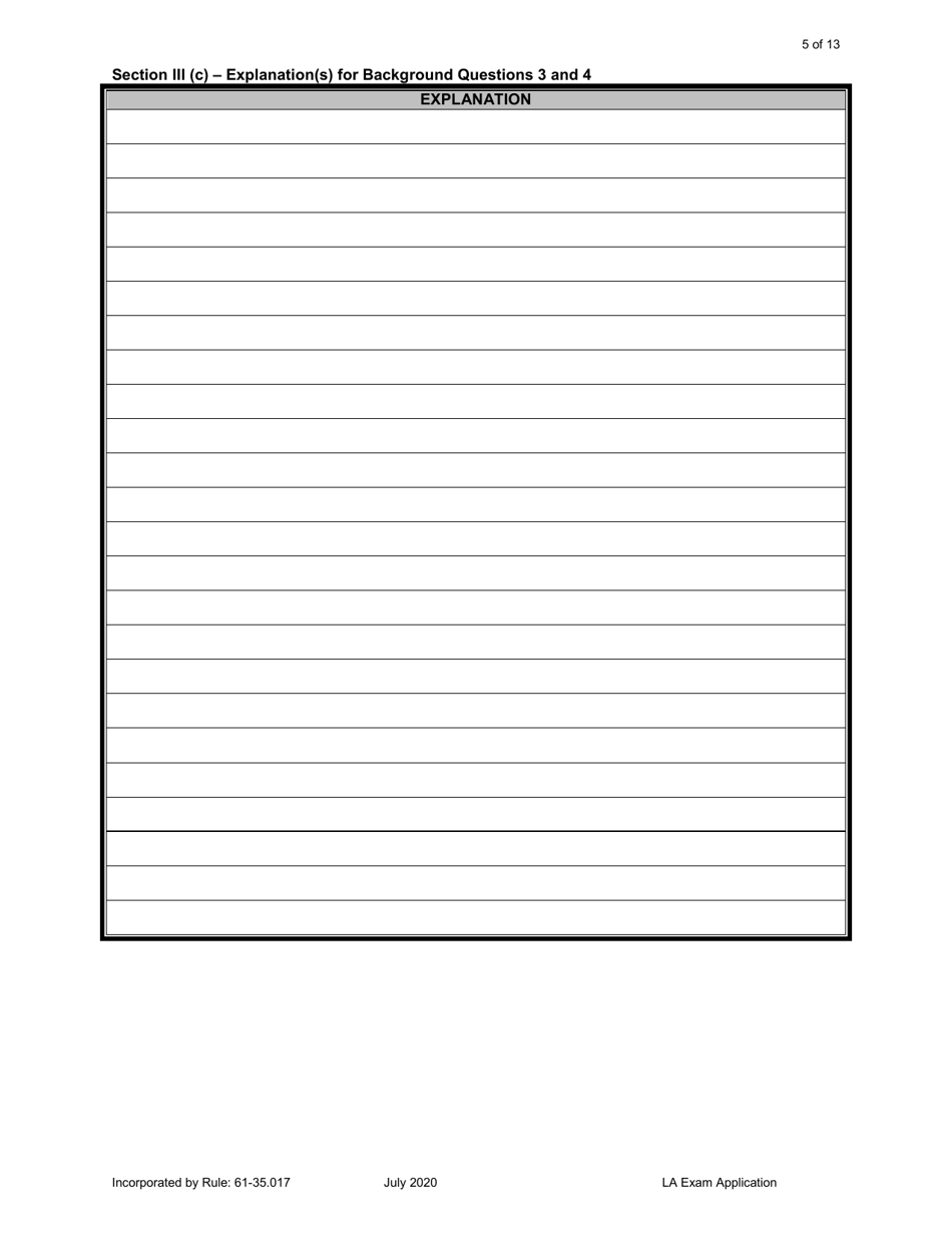 Form DBPR LA1 Application for Licensure: Examination - Florida, Page 5