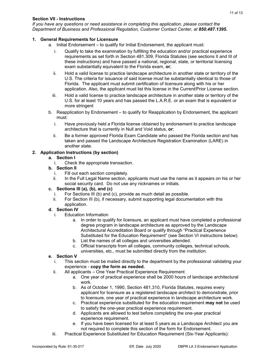 Form DBPR LA3 Application for Licensure: Endorsement - Florida, Page 11