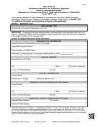 Form DBPR LA4 Application for Licensure: Certificate of Temporary Registration - Florida, Page 2