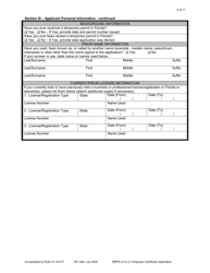 Form DBPR LA4 Application for Licensure: Certificate of Temporary Registration - Florida, Page 4