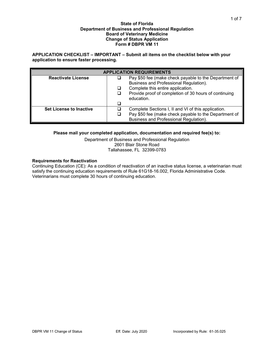 Form DBPR VM11 - Fill Out, Sign Online and Download Printable PDF ...