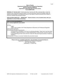 Form DBPR VM6 &quot;Application to Reinstate Null and Void License&quot; - Florida