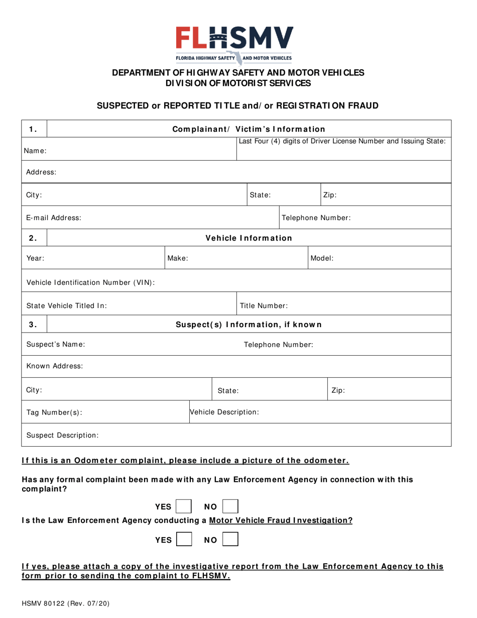 Forida Registration.pdf Form HSMV80122 Download Fillable PDF or Fill Online Suspected or ...