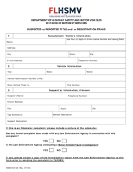Form HSMV80122 Suspected or Reported Title and/or Registration Fraud - Florida