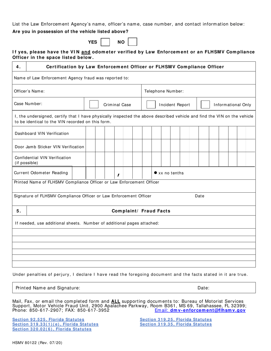Form HSMV80122 Suspected or Reported Title and / or Registration Fraud - Florida, Page 2