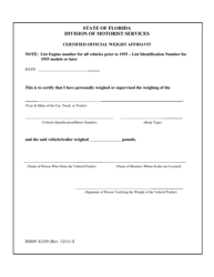 Document preview: Form HSMV82105 Certified Official Weight Affidavit - Florida