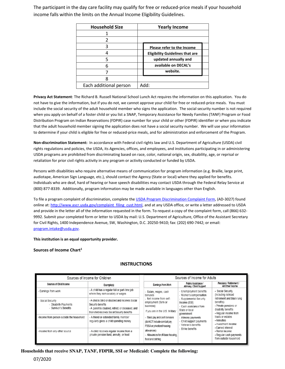 CACFP Meal Benefit Income Eligibility Statement - Georgia (United States), Page 2