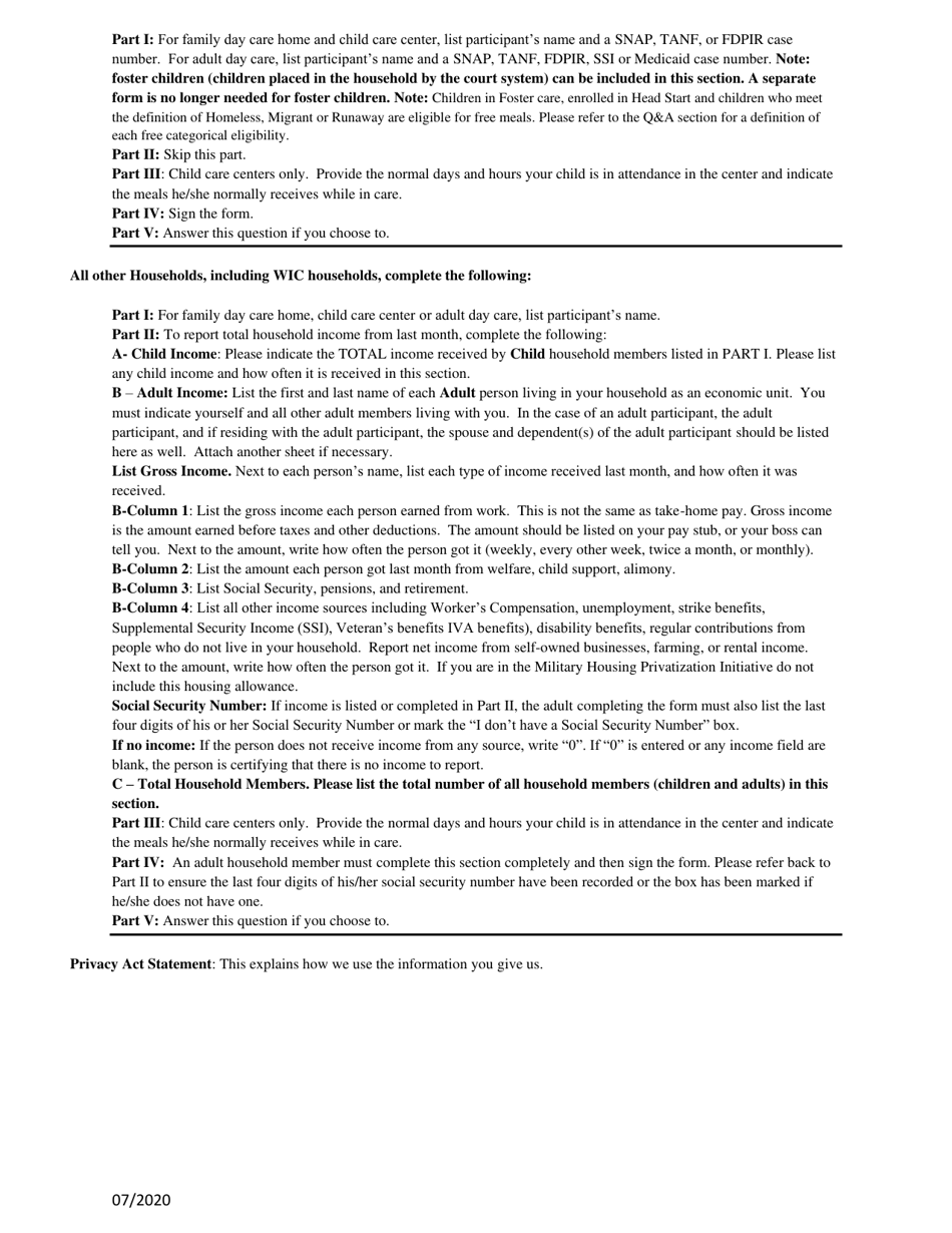 CACFP Meal Benefit Income Eligibility Statement - Georgia (United States), Page 3