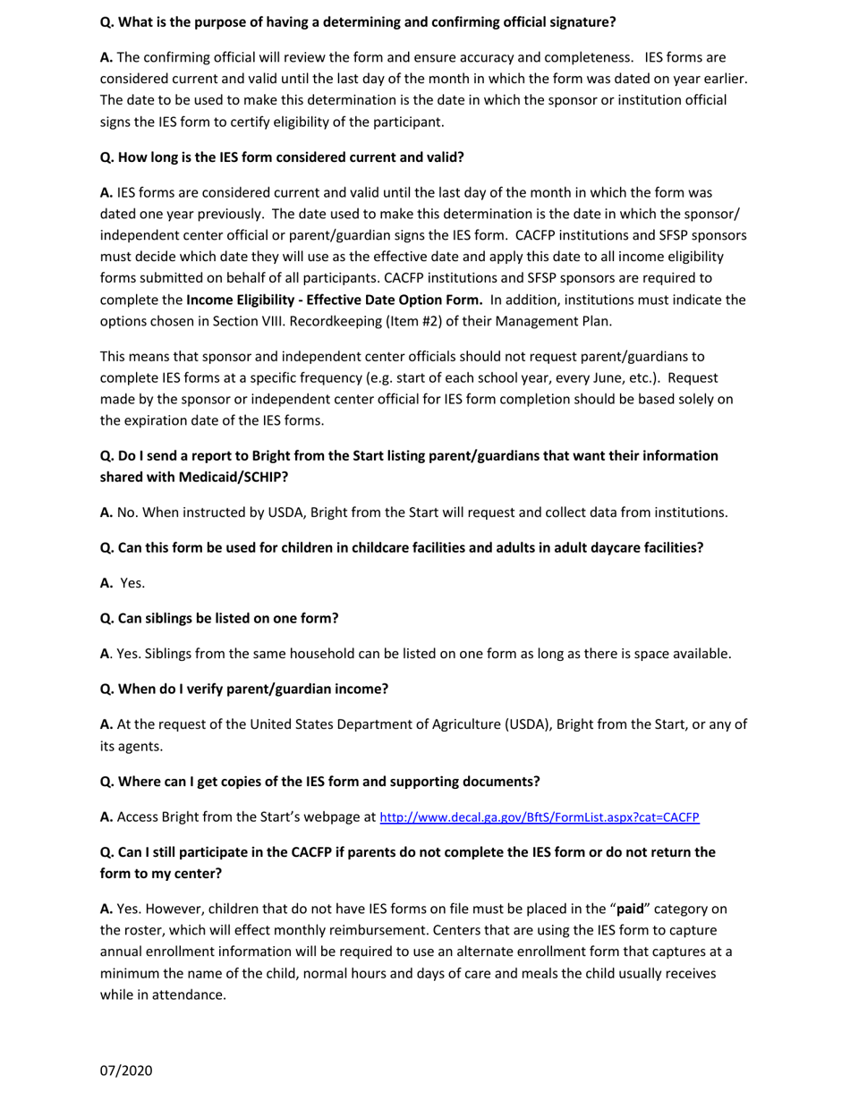 CACFP Meal Benefit Income Eligibility Statement - Georgia (United States), Page 5