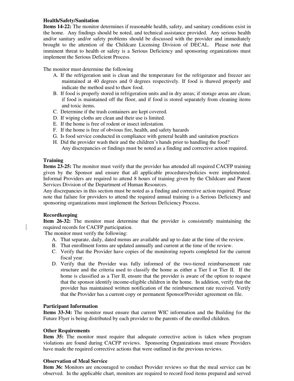 Instructions for Family Child Care Learning Home (Fcclh) Monitoring Form - Georgia (United States), Page 3