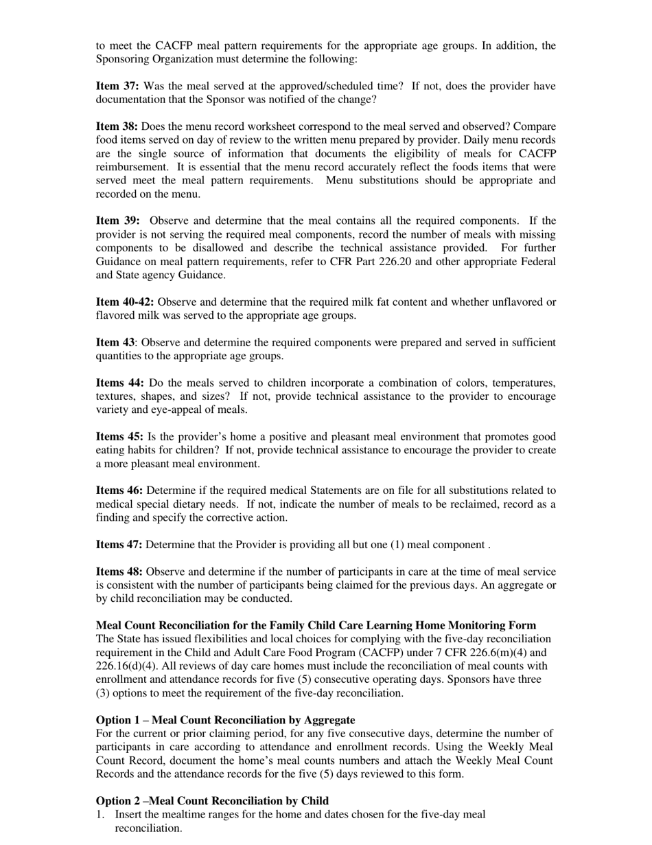 Instructions for Family Child Care Learning Home (Fcclh) Monitoring Form - Georgia (United States), Page 4