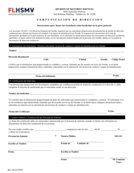 Document preview: Certificacion De Direccion - Florida (Spanish)