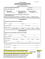 Document preview: HHL Form 00061 Information Change Notification Form - Hawaii