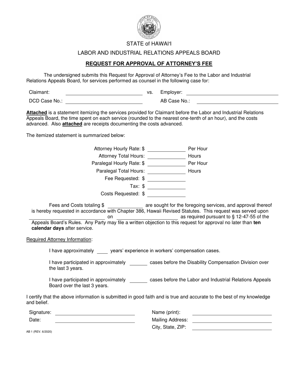 Form AB1 Fill Out, Sign Online and Download Fillable PDF, Hawaii