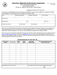 Document preview: Form ITD3114 Hazardous Materials Endorsement Application - Idaho