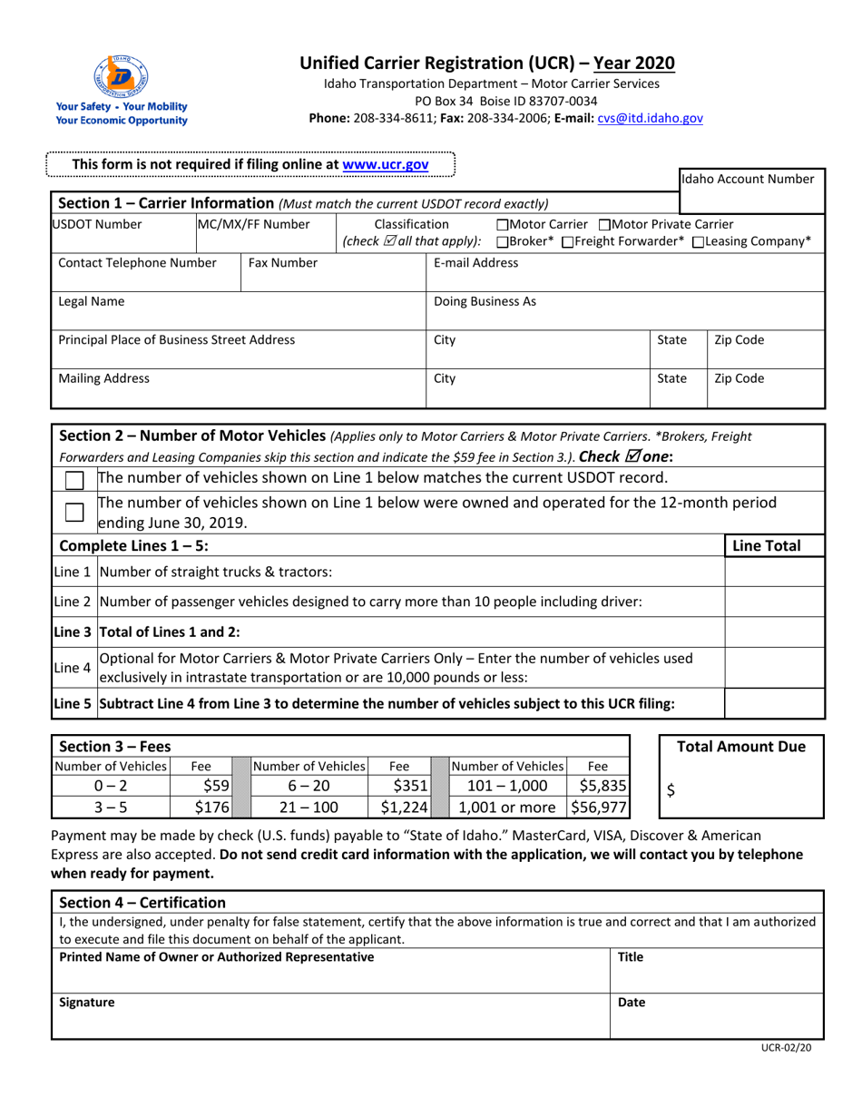 Unified Carrier Registration (Ucr) - Idaho, Page 1