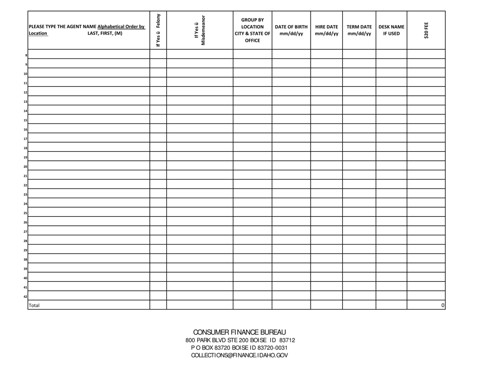 Annual / Quarterly Notification of Agents / Collectors - Idaho, Page 3