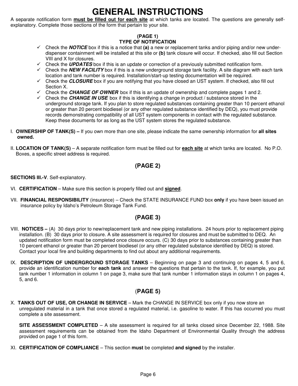 Notification for Underground Storage Tank Systems - Idaho, Page 6