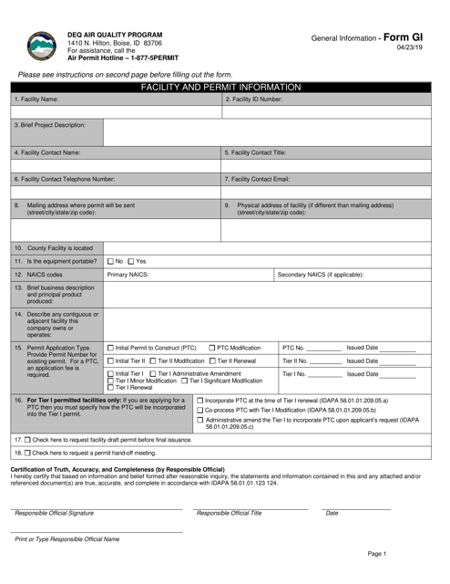 Form GI Facility and Permit Information - Idaho