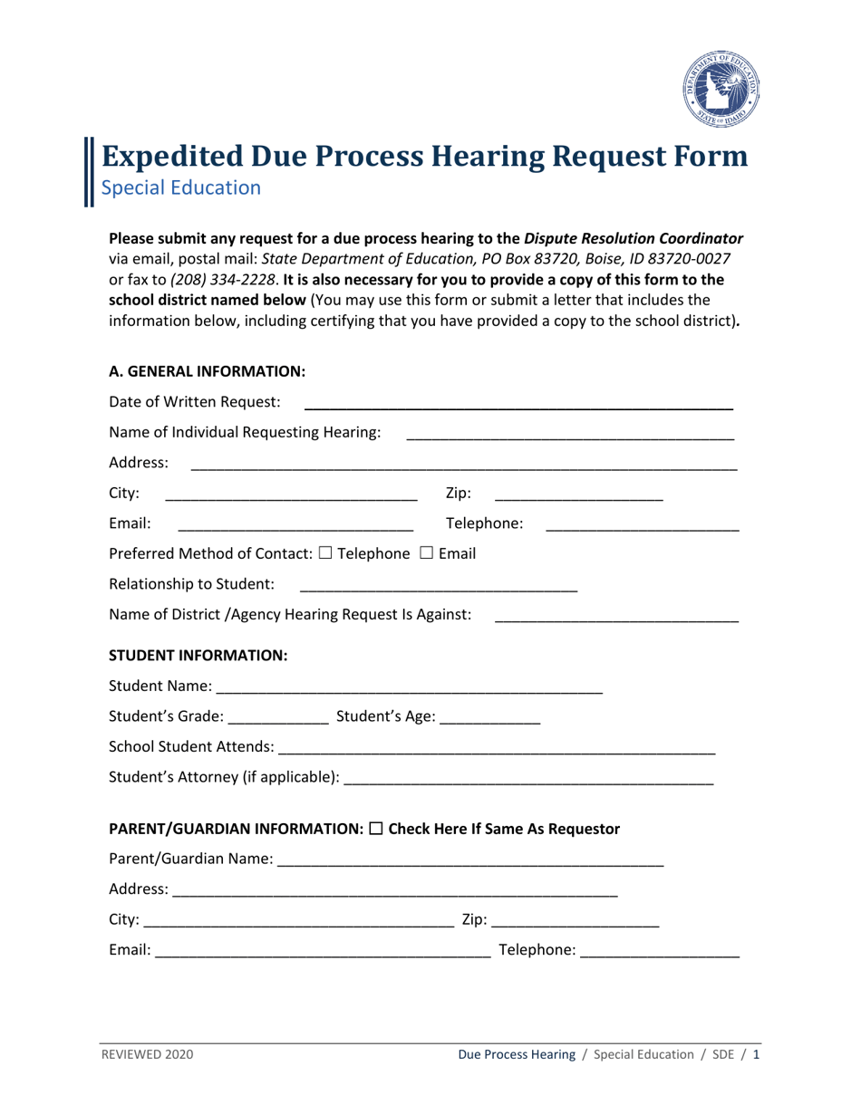 Expedited Due Process Hearing - Discipline Related - Idaho, Page 1